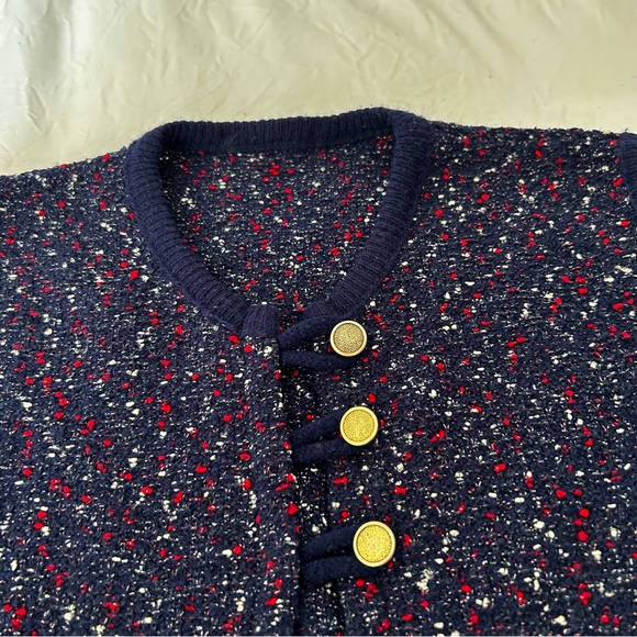 Vintage 60s/70s Confetti Fancy Knit Tunic Vest Sleeveless Navy Blue Open Front M - Picture 12 of 15